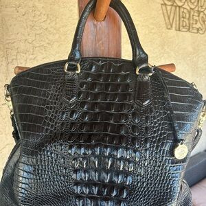 Black Crocodile-Embossed Leather Handbag